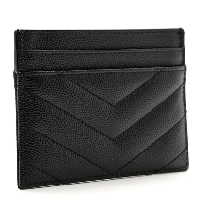 Saint Laurent Grain De Poudre Matelasse Chevron Monogram Credit Card Case Black 3 of 7