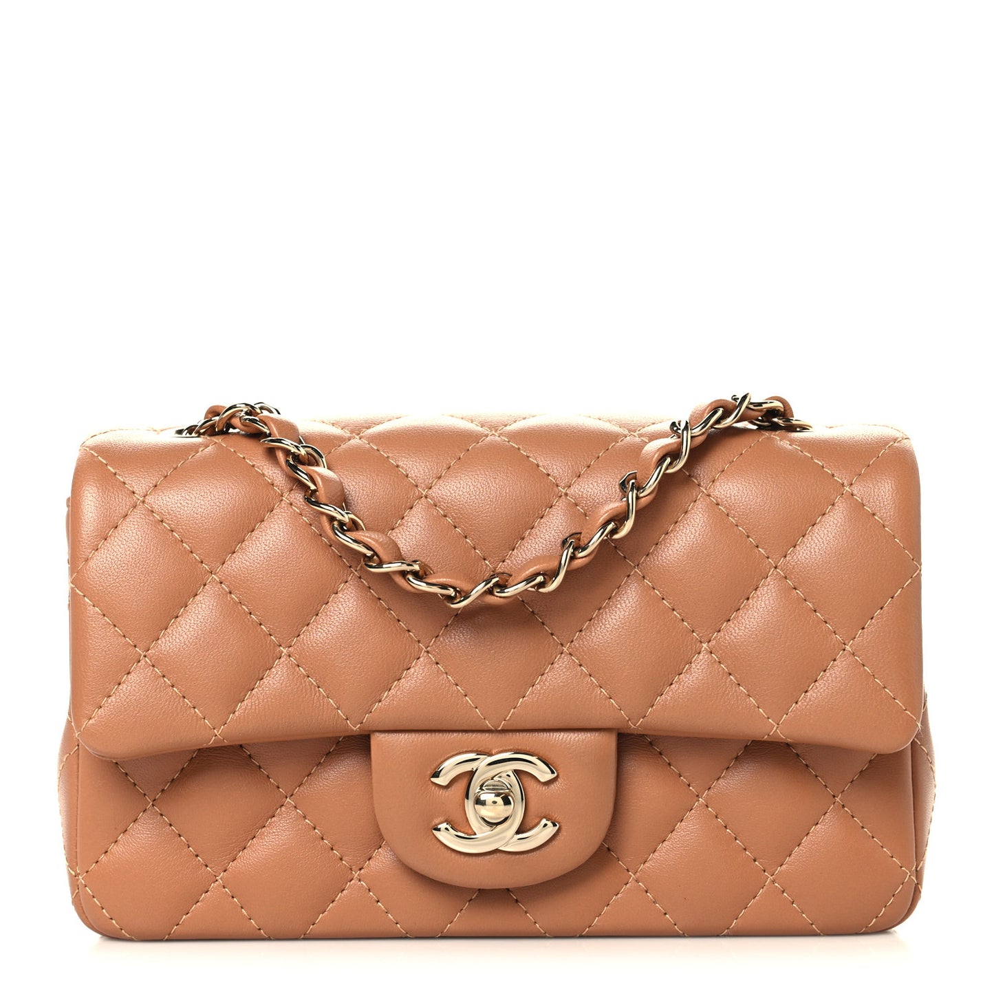 Lambskin Quilted Mini Rectangular Flap Brown