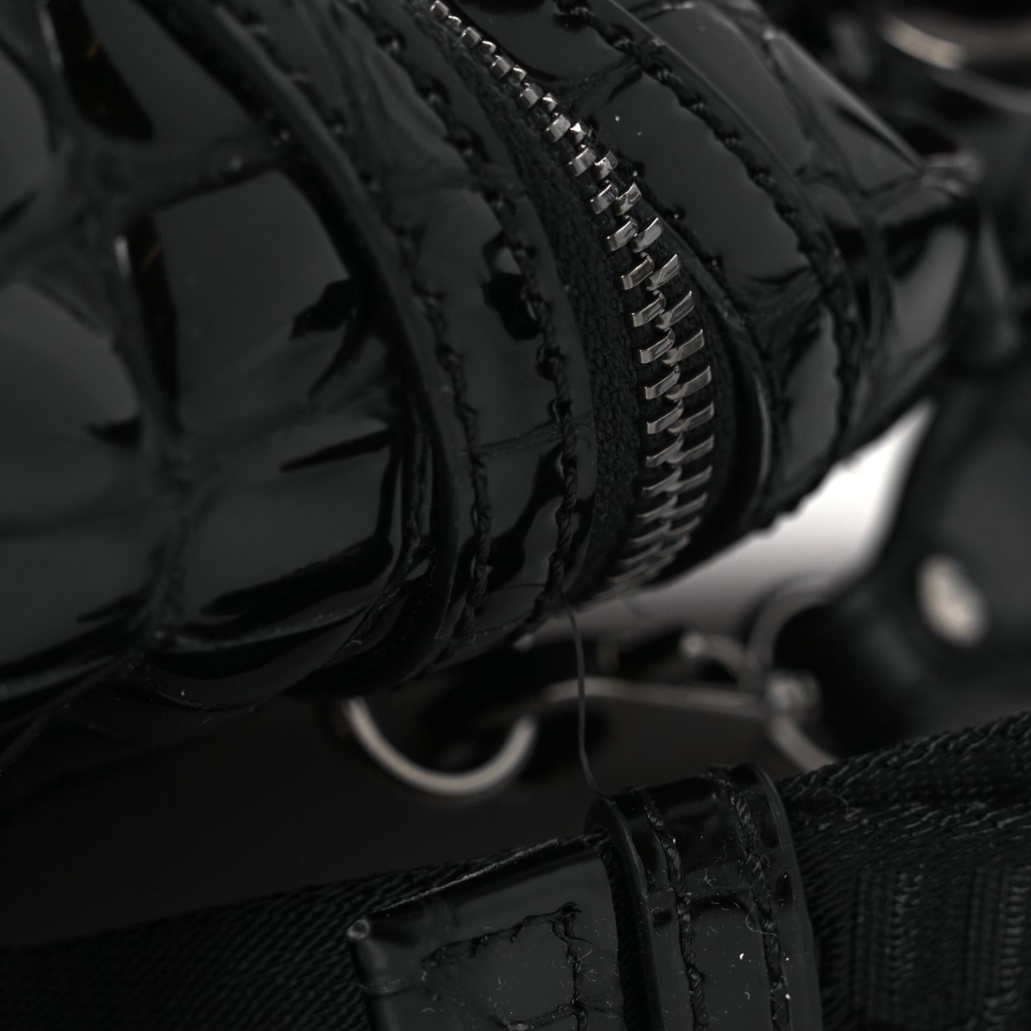 Calfskin Alligator Embossed Small Explorafunk Backpack Black