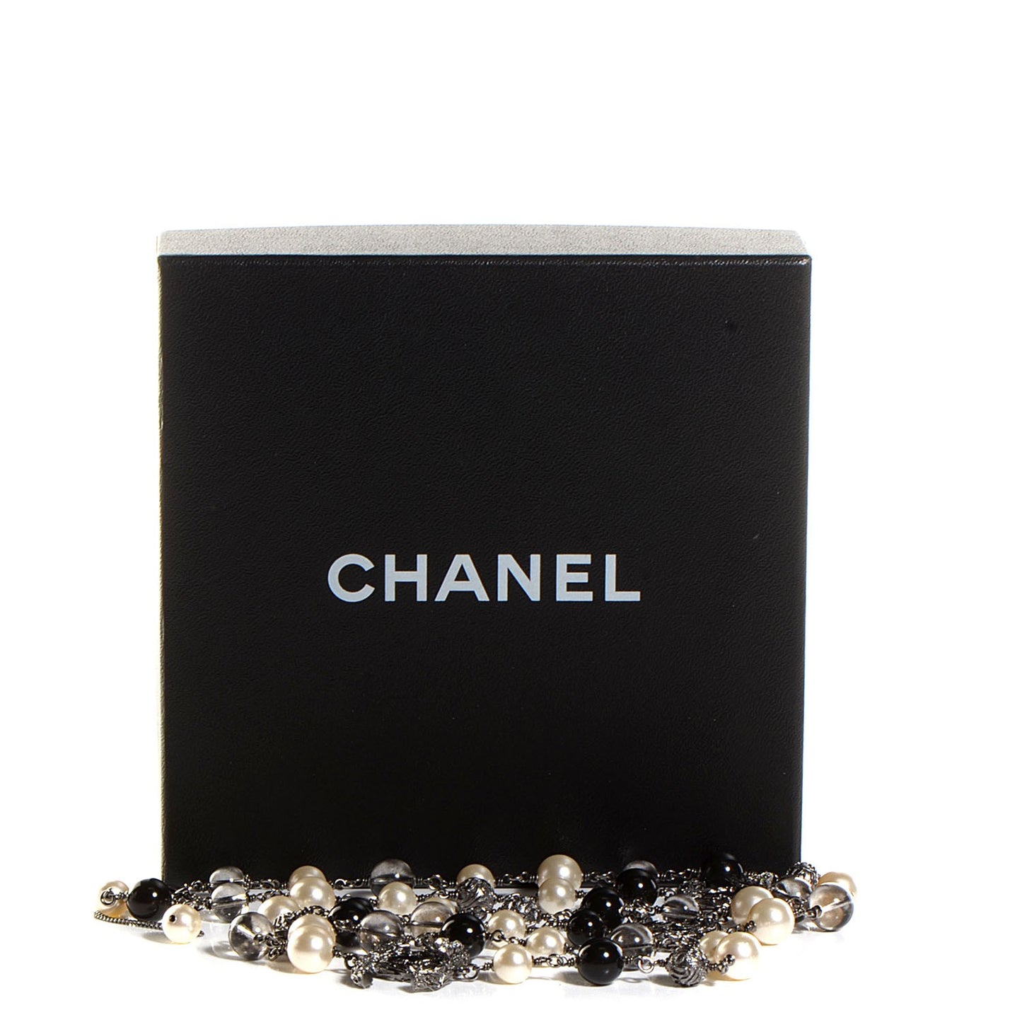 Pearl Beaded CC Long Necklace Black