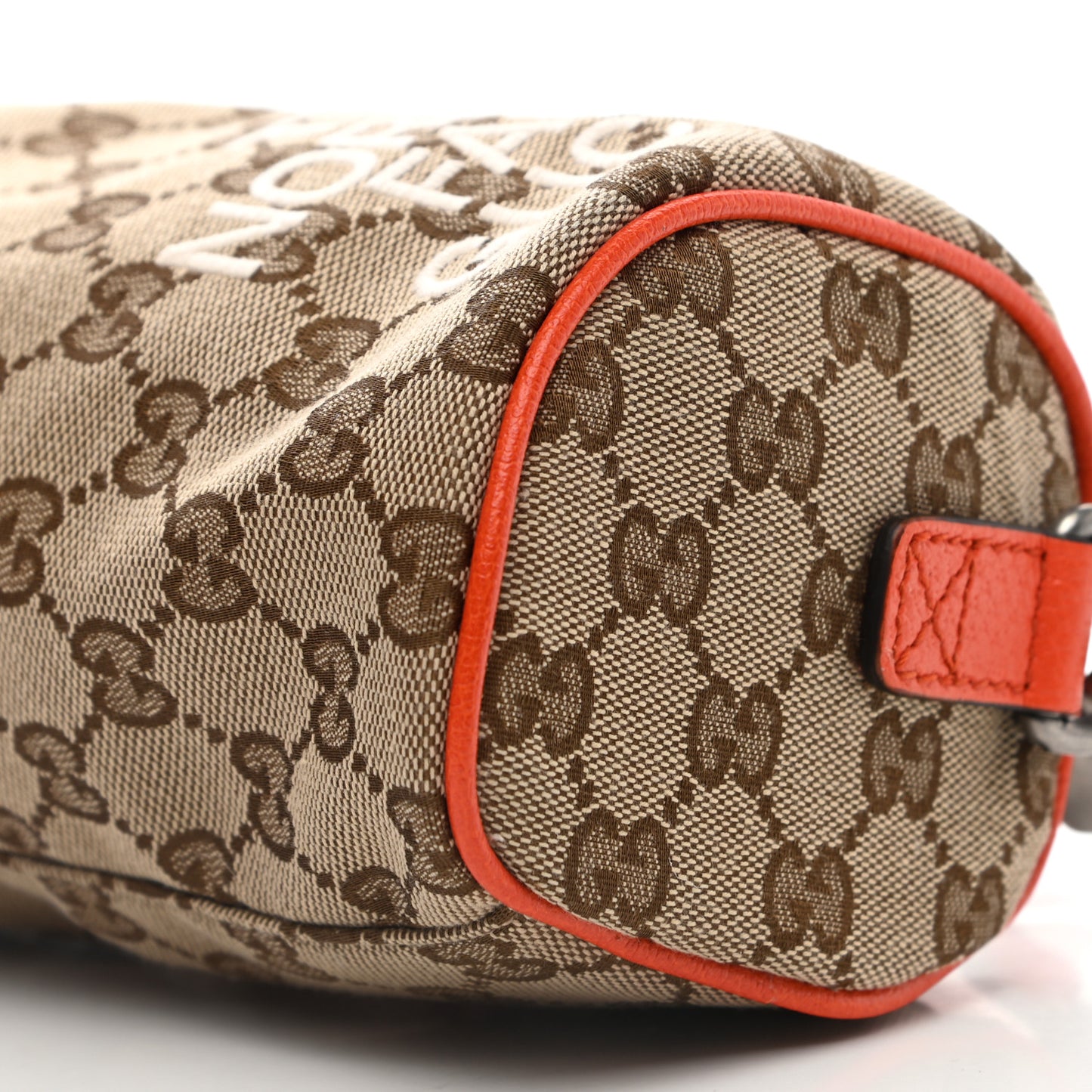 X THE NORTH FACE Monogram Textured Dollar Calfskin Barrel Shoulder Bag Beige Ebony Mystic White Deep Orange