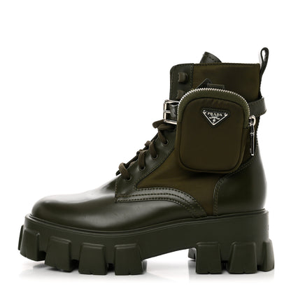 Prada Spazzolato Rois Re-Nylon Metal Triangle Logo Monolith Pouch Pocket 55mm Boots 38.5 Militare 1 of 15