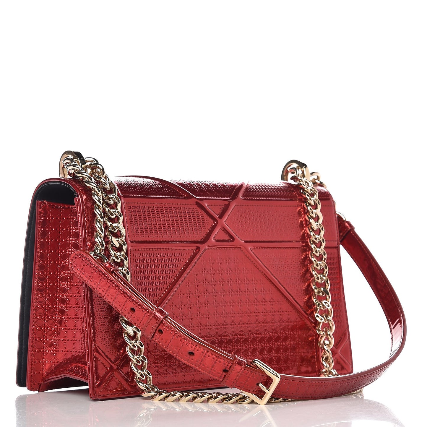 Metallic Patent Micro-Cannage Medium Diorama Flap Bag Red
