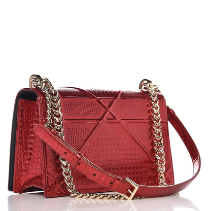 Christian Dior Metallic Patent Micro-Cannage Medium Diorama Flap Bag Red 2 of 15