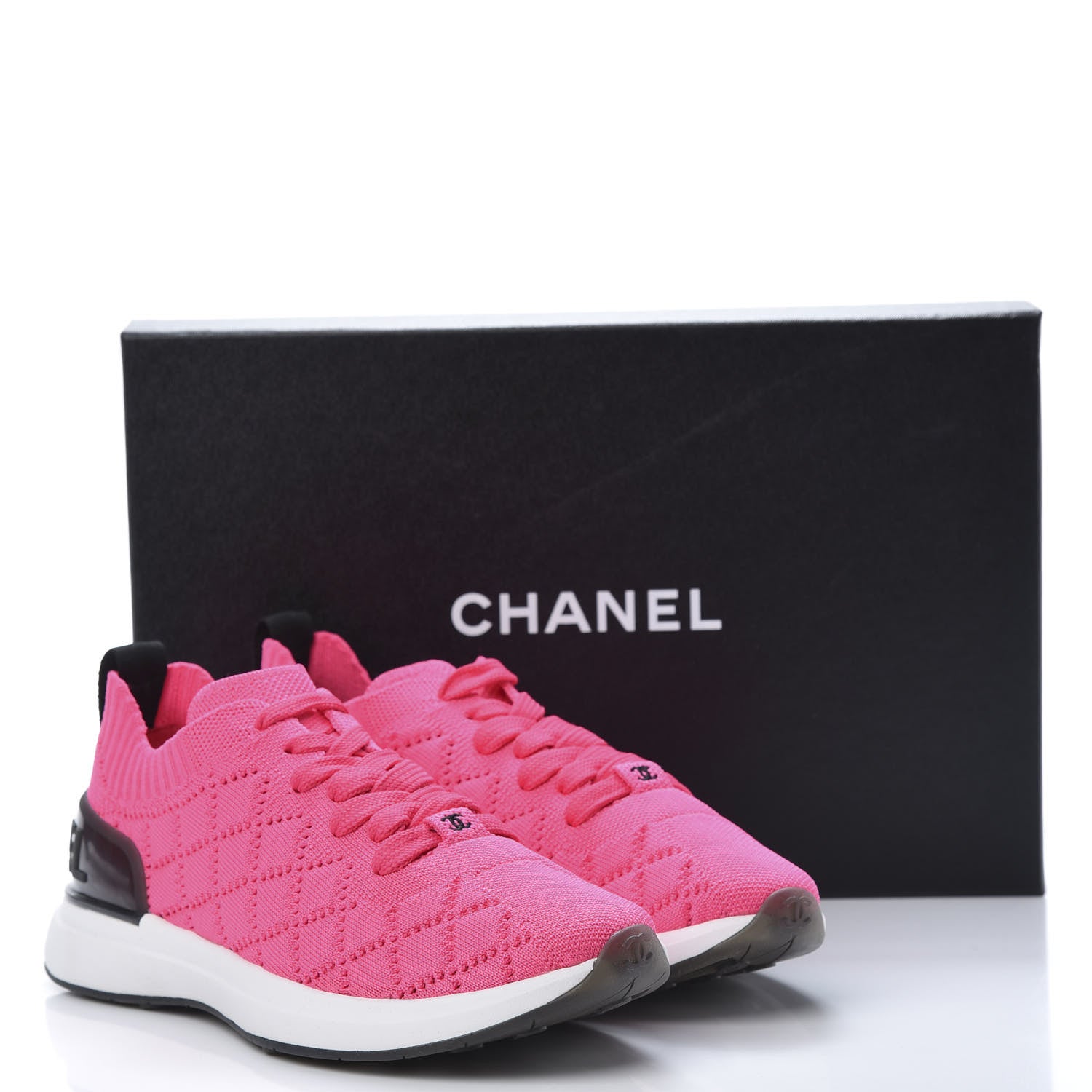 Chanel Mixed Fibers Quilted Womens CC Sneakers 37 Bright Pink 7 of 7