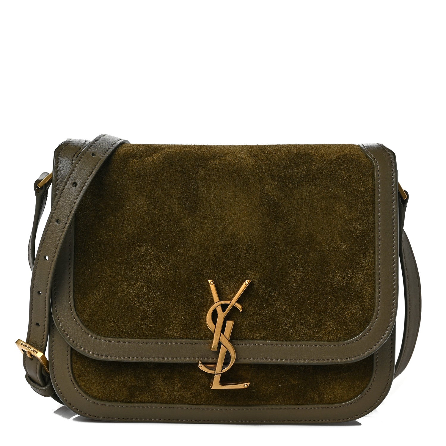 Saint Laurent Suede Smooth Calfskin Monogram Medium Solferino Soft Satchel Sesame Seaweed 1 of 8