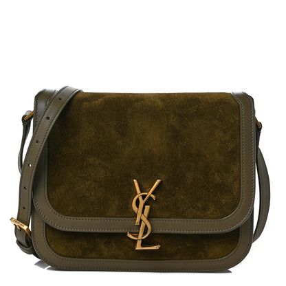 Saint Laurent Suede Smooth Calfskin Monogram Medium Solferino Soft Satchel Sesame Seaweed 1 of 8