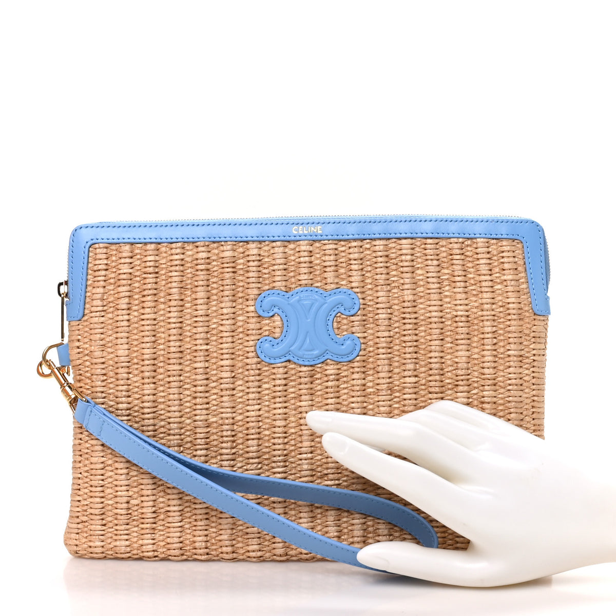 Celine Raffia Small Pouch With Strap Sky Blue 2 of 9