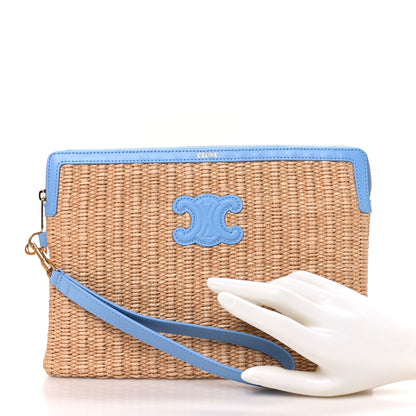 Celine Raffia Small Pouch With Strap Sky Blue 2 of 9