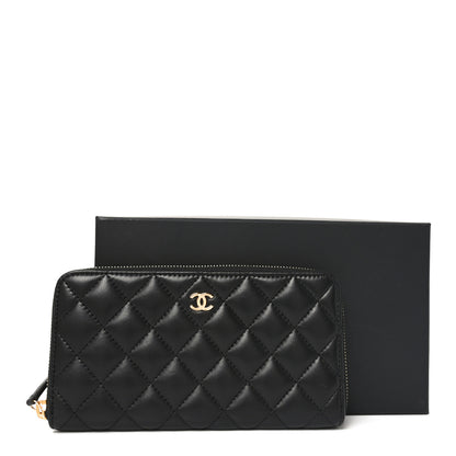 Chanel Lambskin Quilted Large Gusset Zip Around Wallet Black 9 of 9