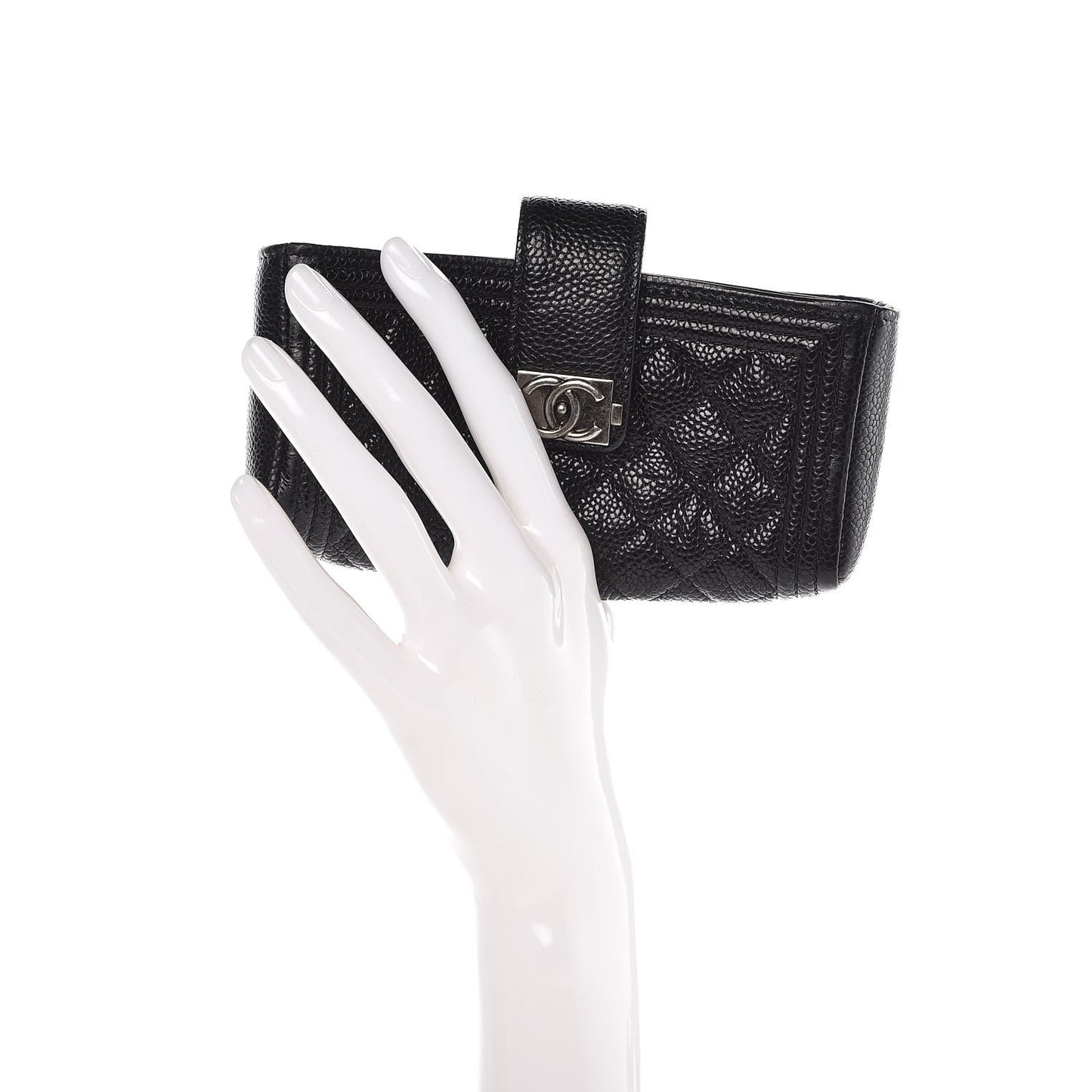 Caviar Quilted Mini Boy Phone Holder Clutch Black