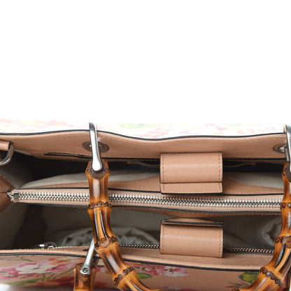 Gucci Shangai Calfskin Blooms Print Medium Bamboo Shopper Tote Pink Apricot Multicolor 12 of 12