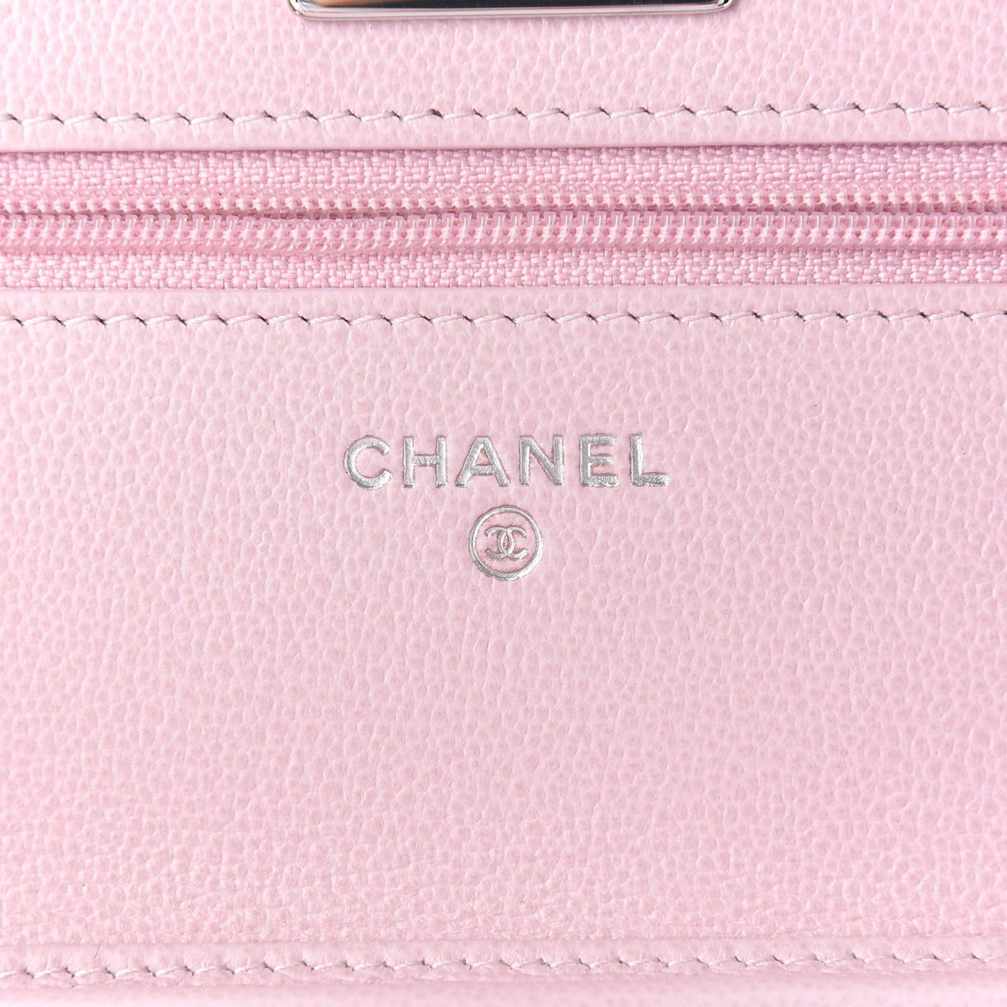 Grained Calfskin Quilted CC Box Wallet On Chain WOC Light Pink
