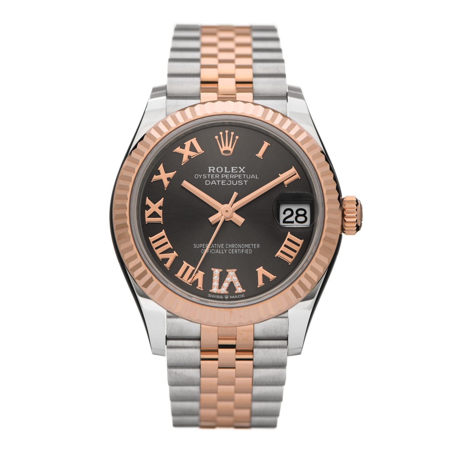 Stainless Steel 18K Everose Gold Diamond 31mm Oyster Perpetual Datejust Watch Dark Rhodium Roman 278271