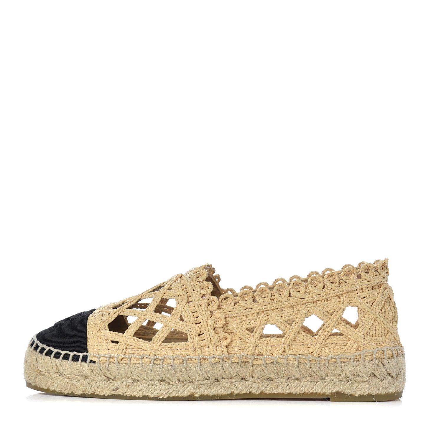 Woven Fabric Grosgrain CC Espadrilles 35 Beige Black