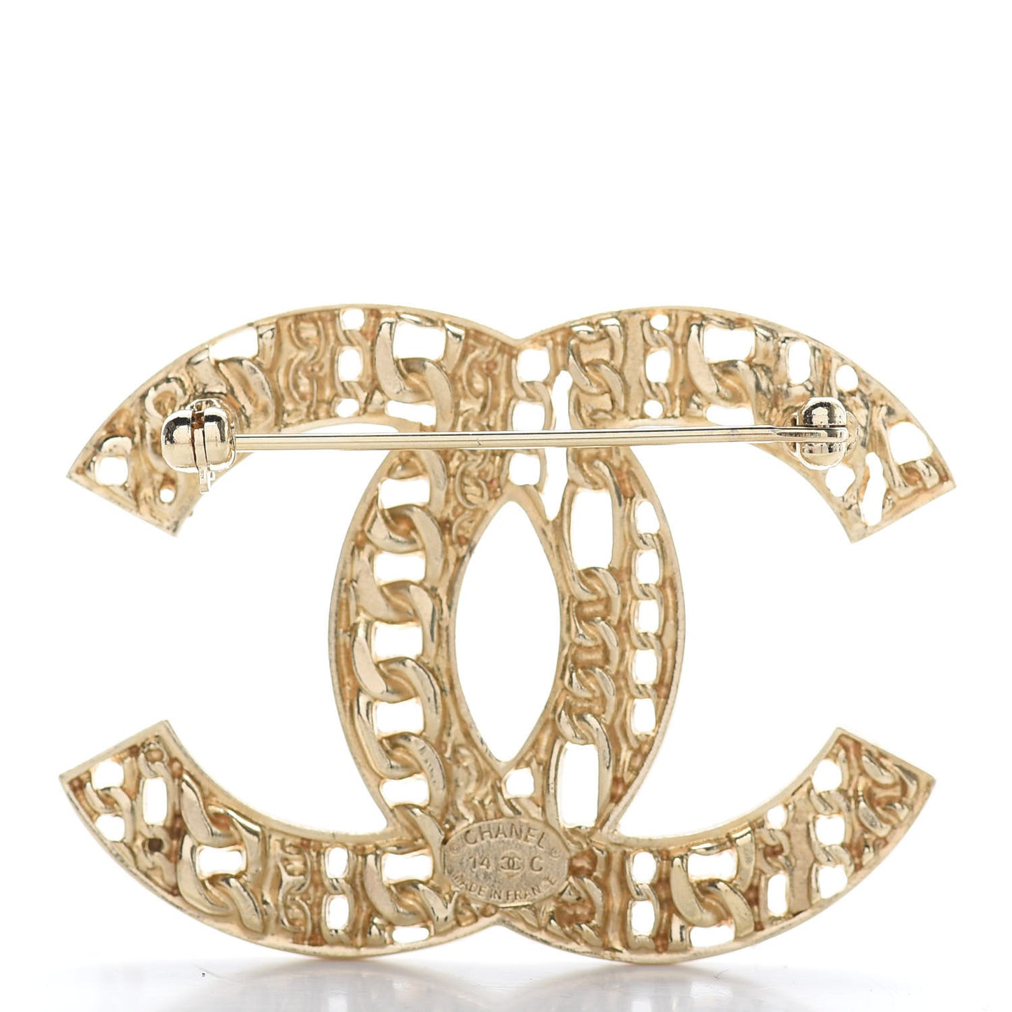 Chain CC Brooch Pin Light Gold