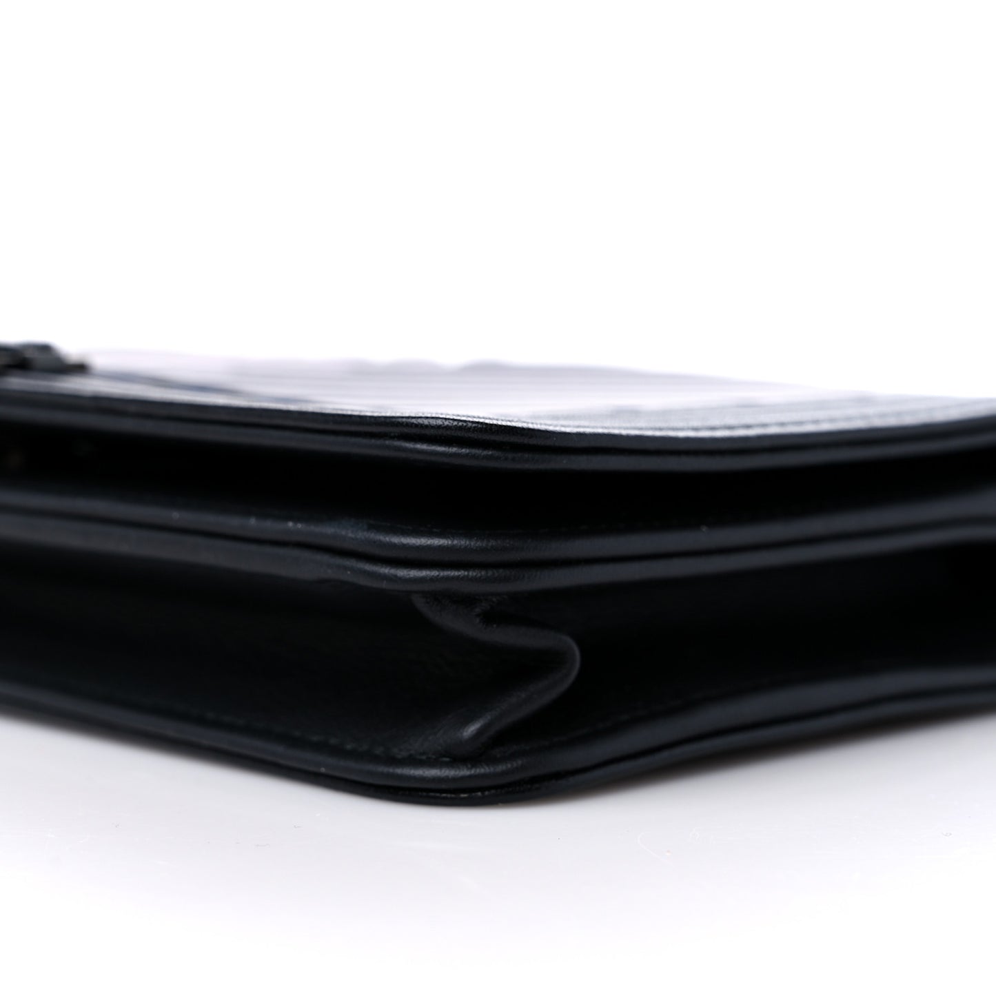 Calfskin Painted Chevron Embossed Boy Wallet On Chain WOC Black