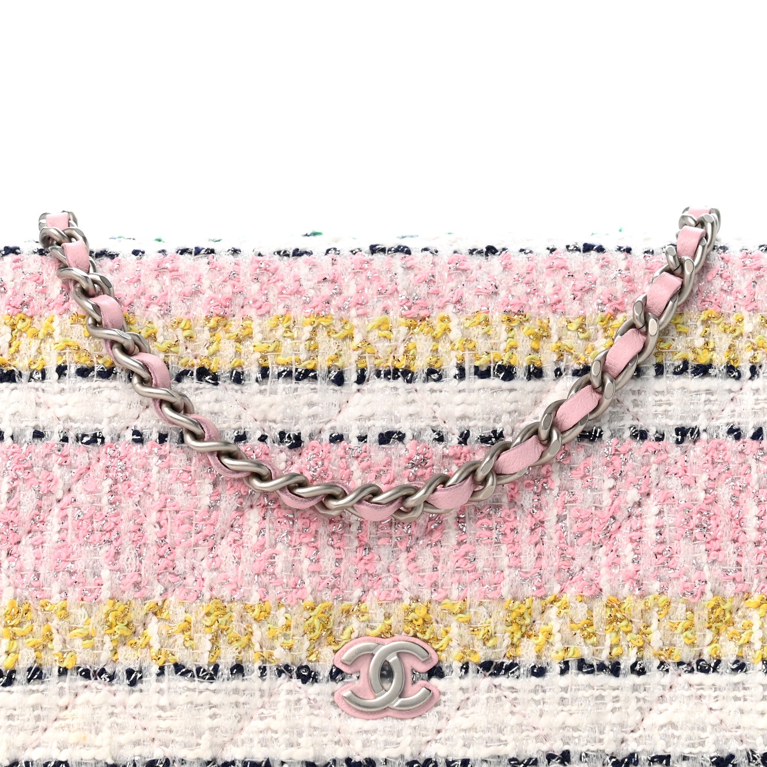 Chanel Metallic Tweed Quilted Wallet On Chain WOC White Multicolor 9 of 12