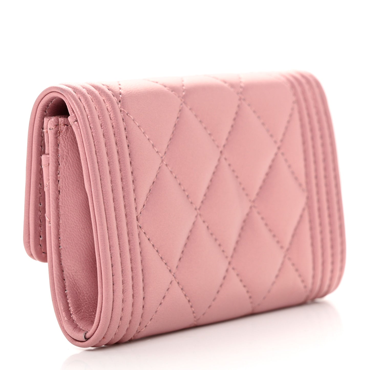 Metallic Lambskin Quilted Boy Card Holder Wallet Pink