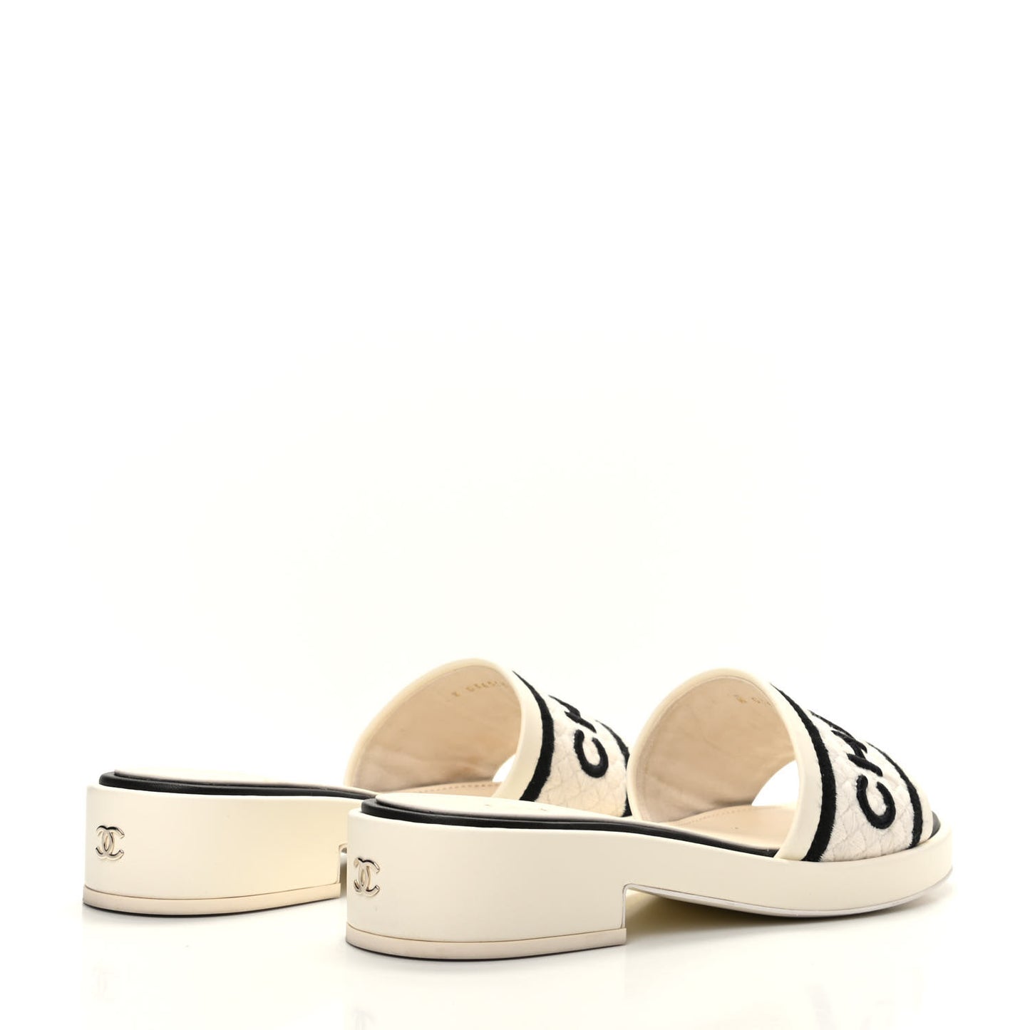 Lambskin Embroidered Logo Mules 39 Ivory Black