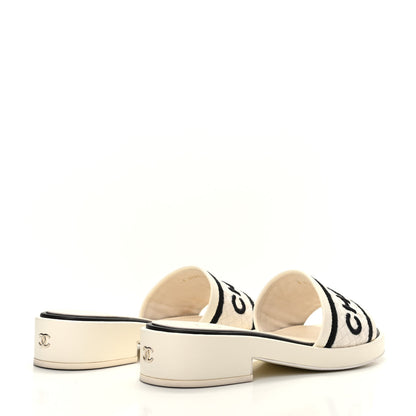 Chanel Lambskin Embroidered Logo Mules 39 Ivory Black 4 of 8