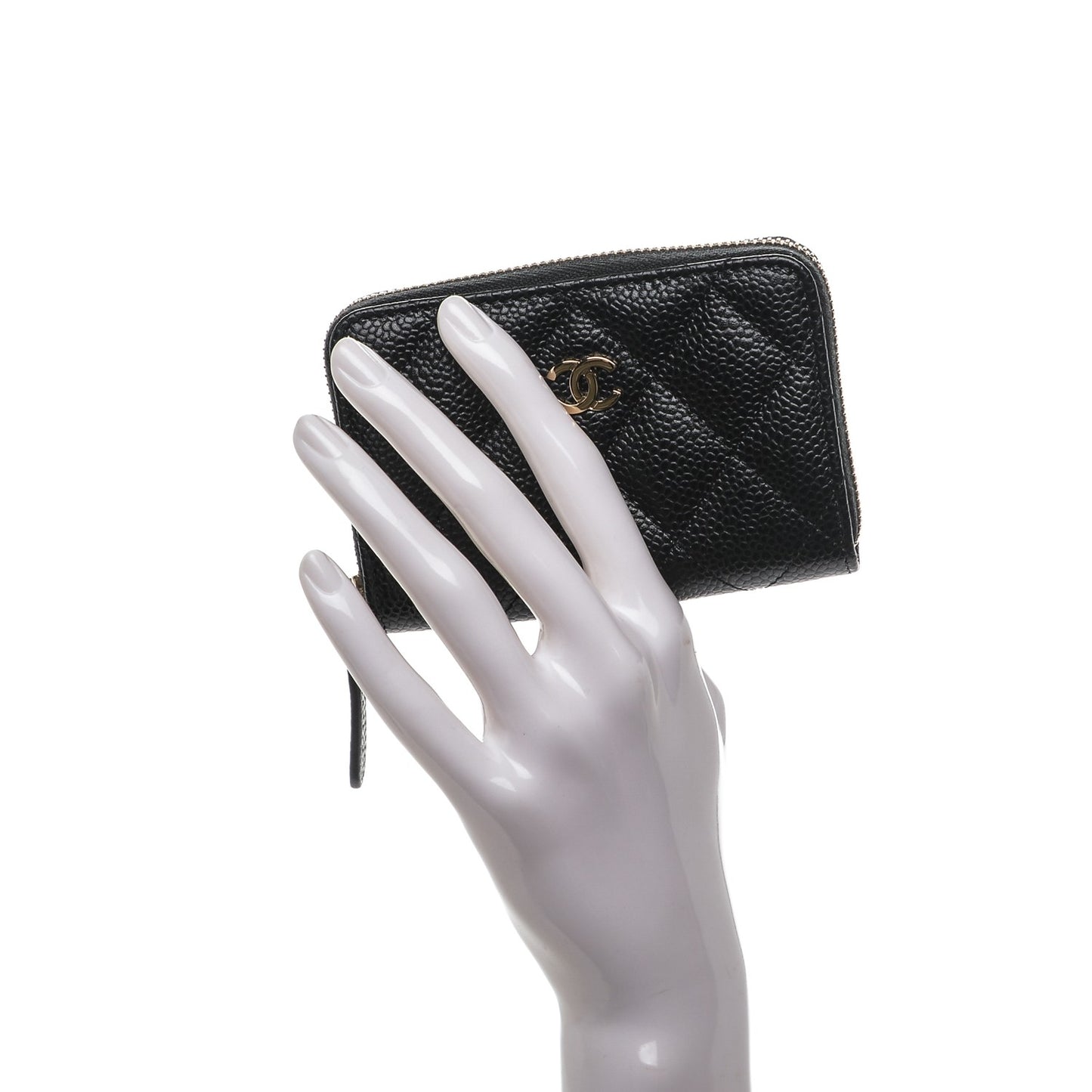 Caviar Quilted Zip Coin Purse Black
