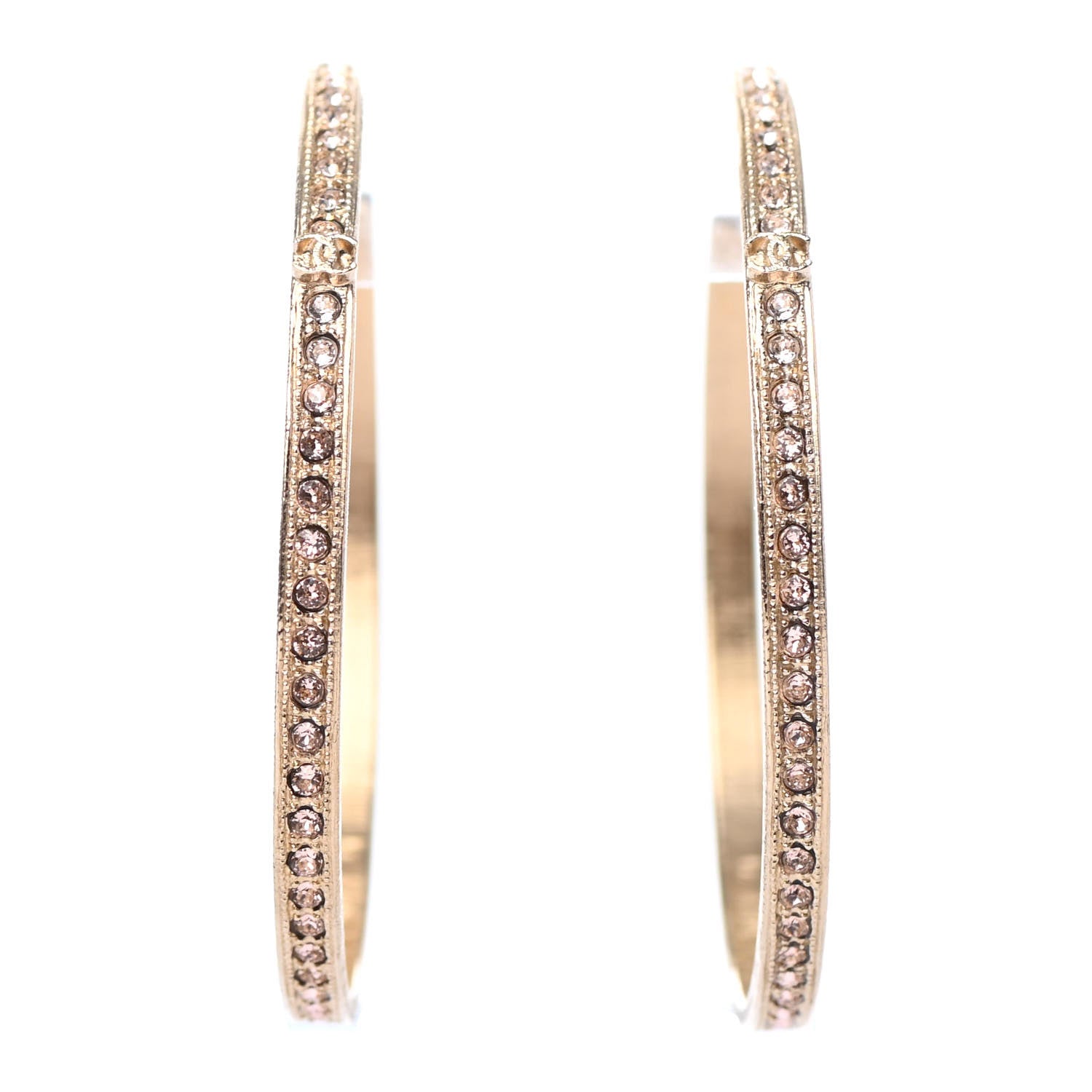 Chanel Crystal CC Hoop Earrings Pale Pink Gold 1 of 4