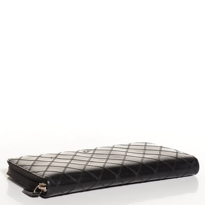 Chanel Lambskin Diamond Stitched Large Zip Around Wallet Black 4 of 7