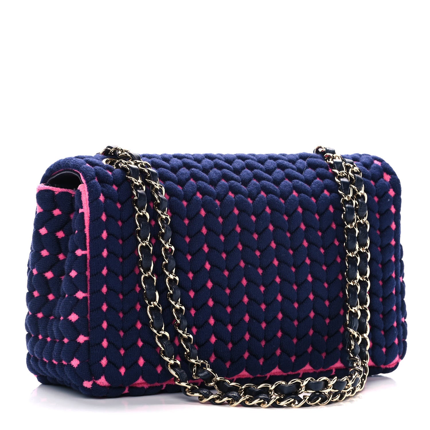 Chanel Woven Jersey Medium Single Flap Pink Navy 3 of 10