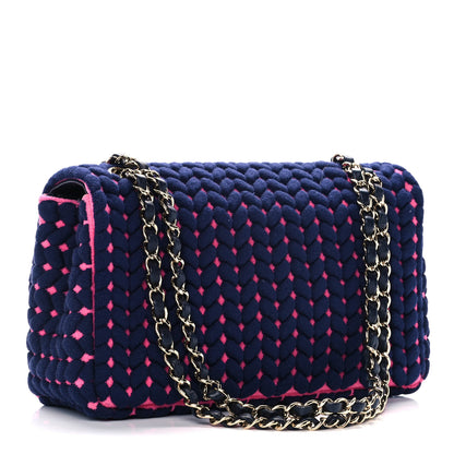 Chanel Woven Jersey Medium Single Flap Pink Navy 3 of 10