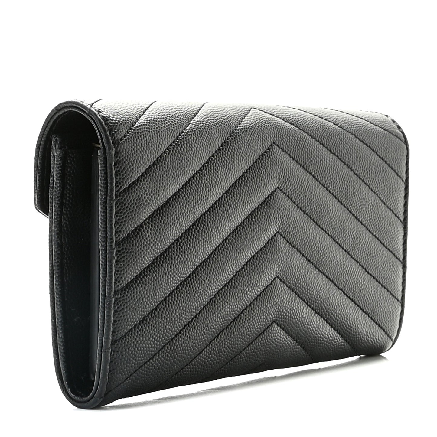 Grain De Poudre Matelasse Chevron Monogram Flap Wallet Black