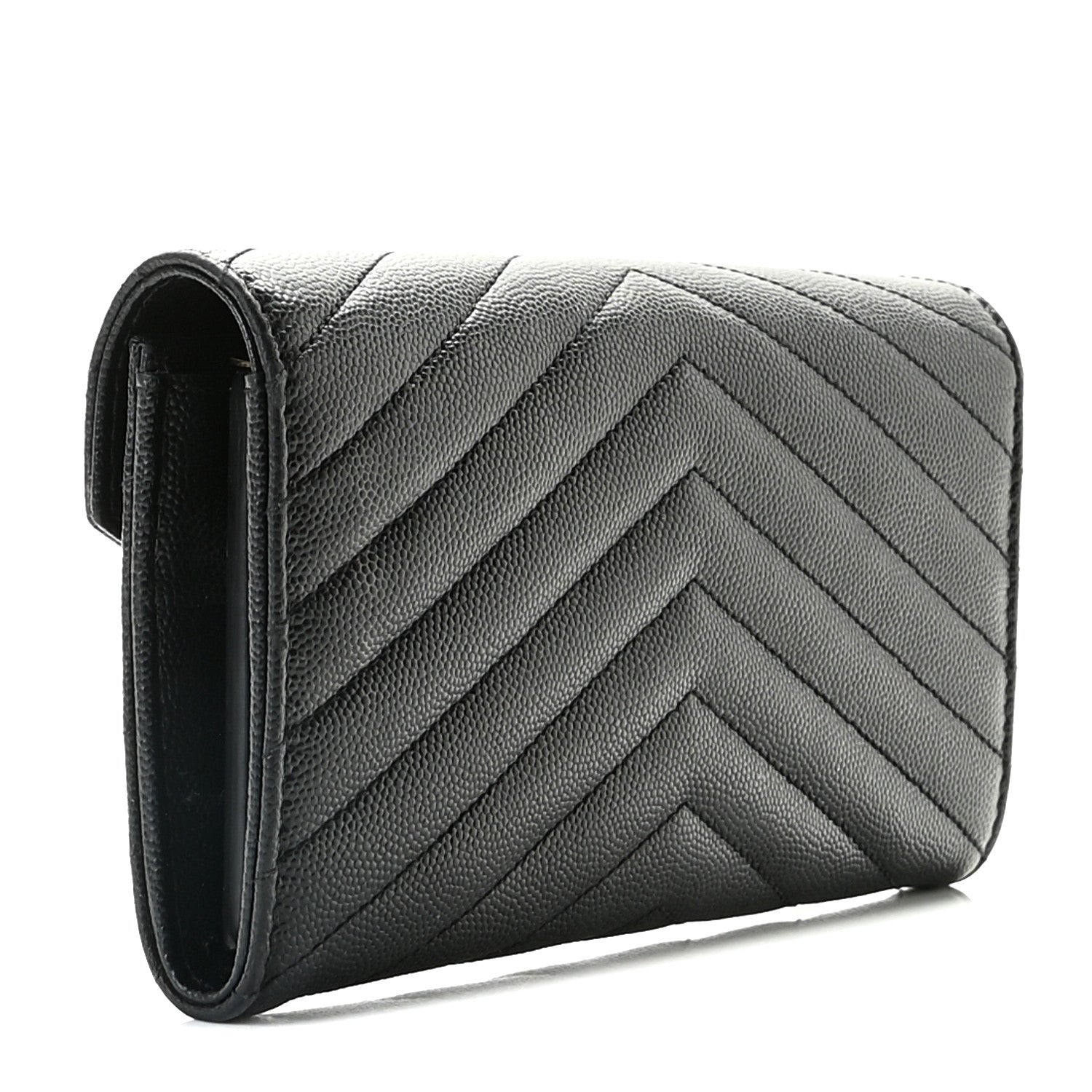 Saint Laurent Grain De Poudre Matelasse Chevron Monogram Flap Wallet Black 3 of 11