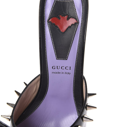 Gucci Patent GG Bow Sadie Spike Mid Heel Mules 38 Black 5 of 7
