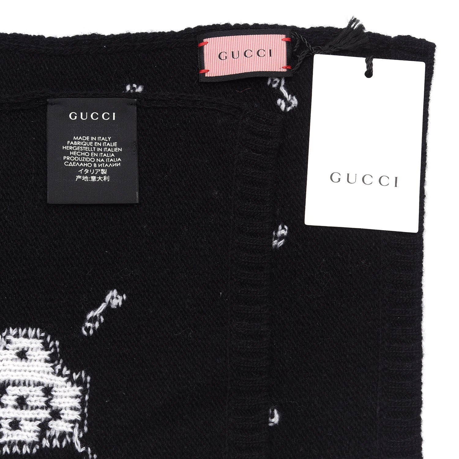 Gucci Wool Tricot GG Hamlet Scarf Black White 4 of 4
