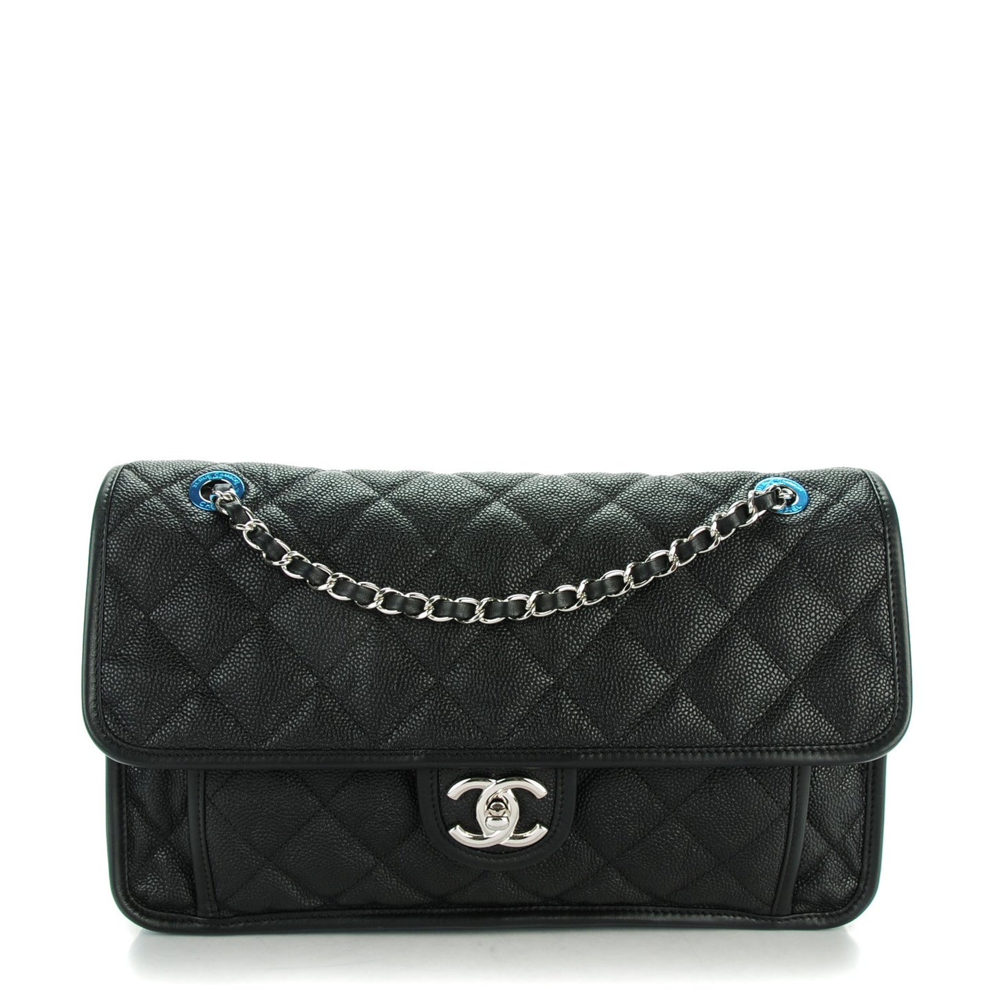 Caviar Quilted Large French Riviera Flap Black