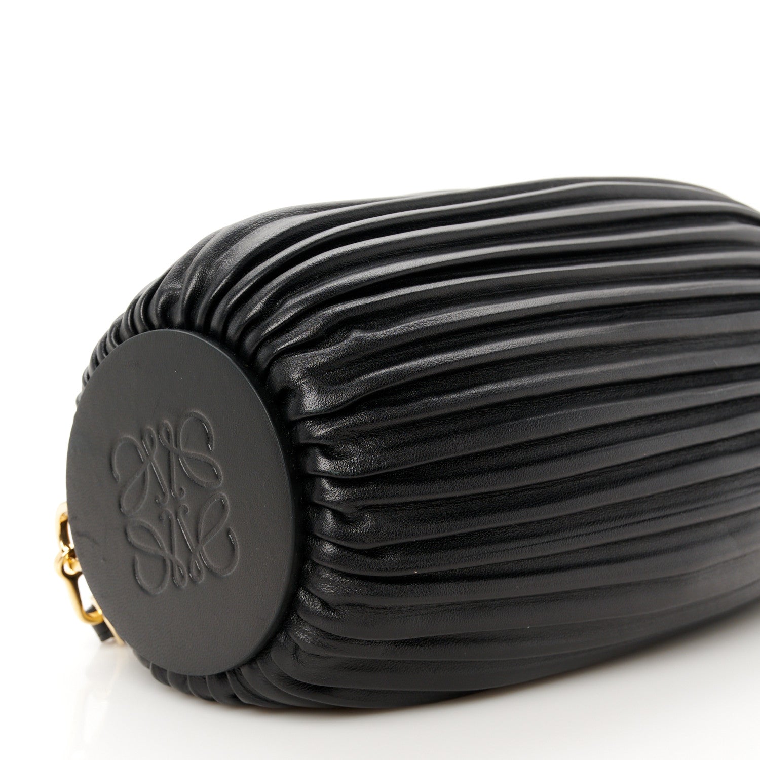 Loewe Lambskin Pleated Bracelet Pouch Shoulder Bag Black 8 of 10