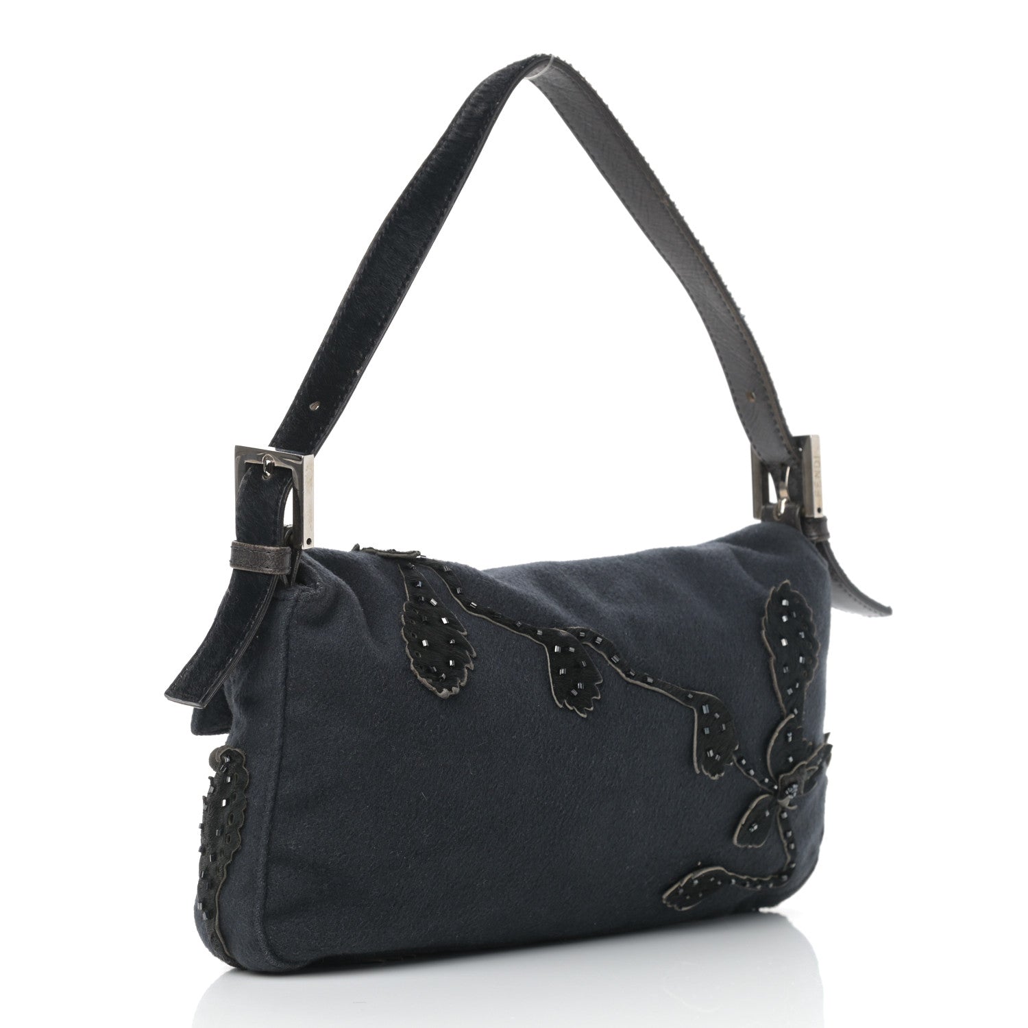Fendi Wool Beaded Baguette Black 2 of 14