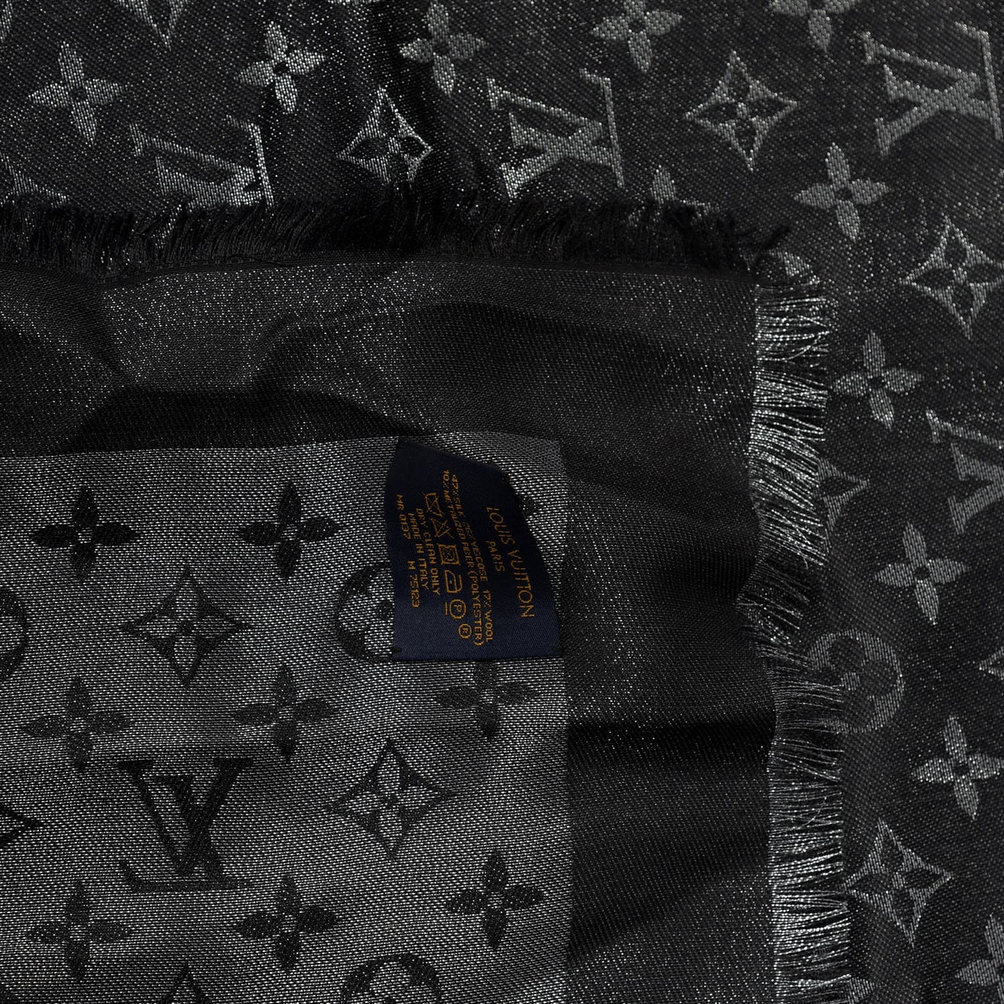 Silk Lurex Wool Monogram Shine Shawl Black