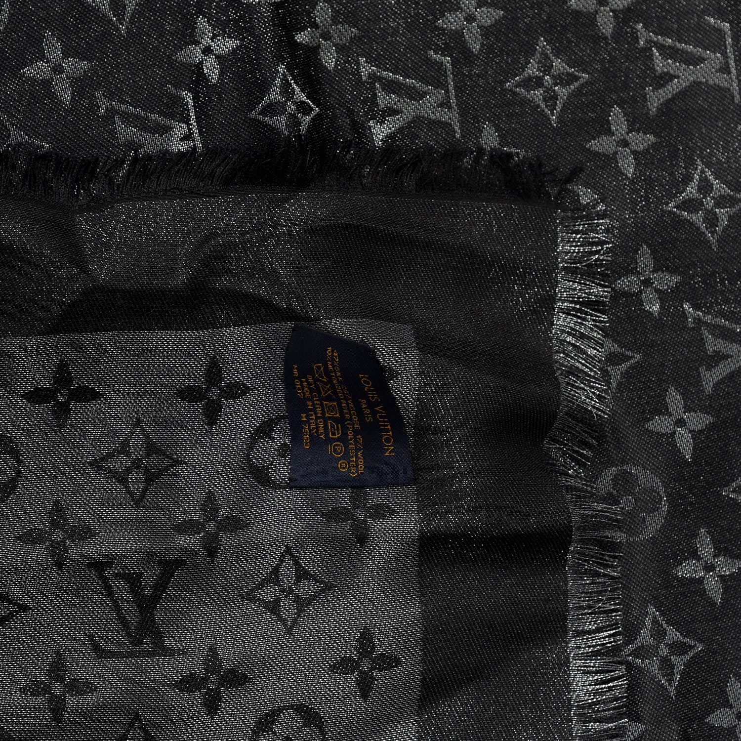 Louis Vuitton Silk Lurex Wool Monogram Shine Shawl Black 4 of 4