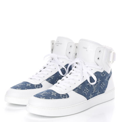 Louis Vuitton Calfskin Monogram Denim Rivoli High Top Sneakers 11.5 White 3 of 10