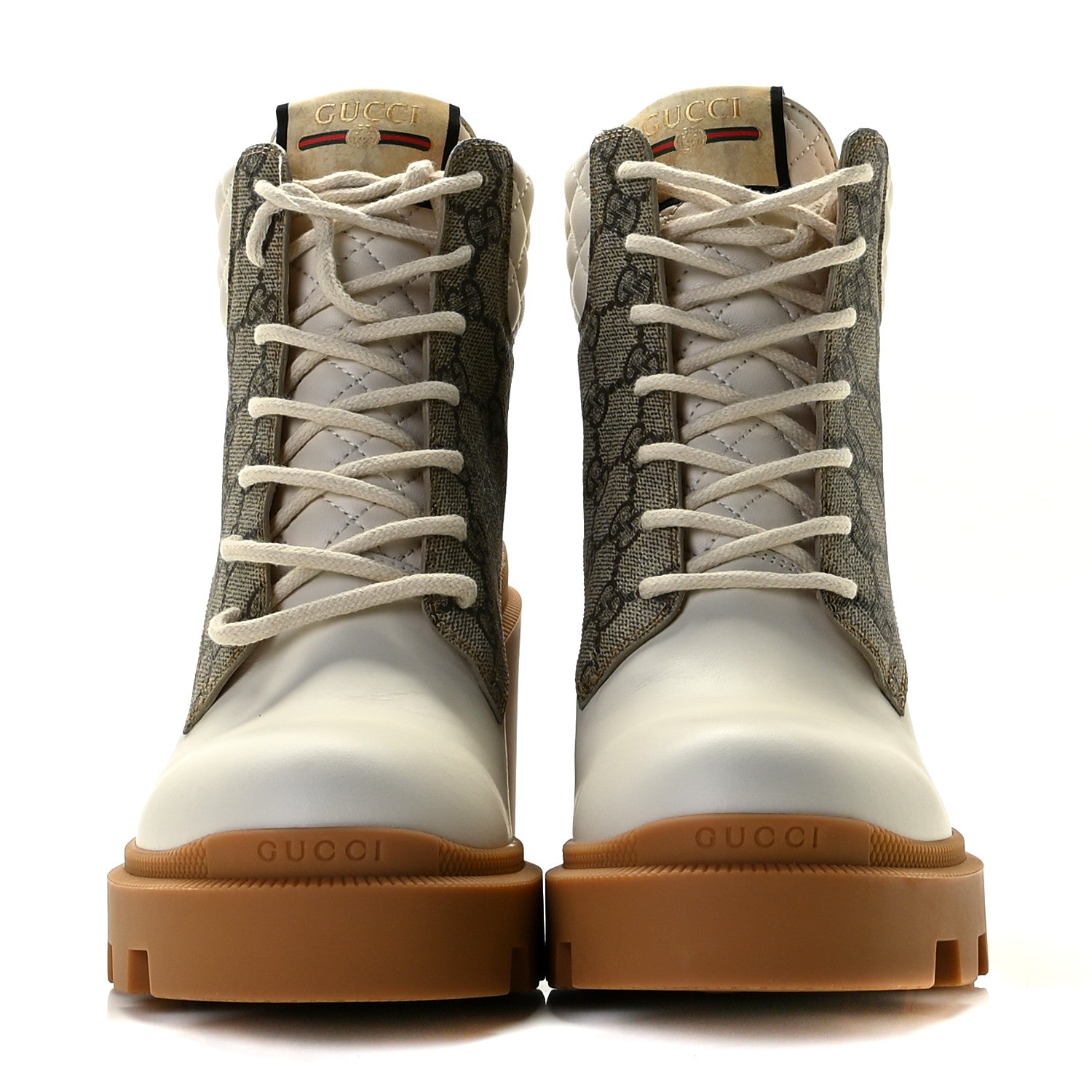 Gucci Calfskin GG Supreme Monogram Nappa Quilted Lace Up Ankle Boots 39 Mystic White Beige 2 of 11