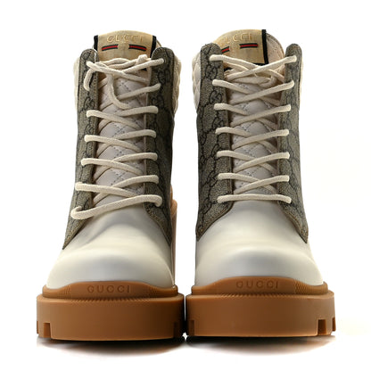 Gucci Calfskin GG Supreme Monogram Nappa Quilted Lace Up Ankle Boots 39 Mystic White Beige 2 of 11