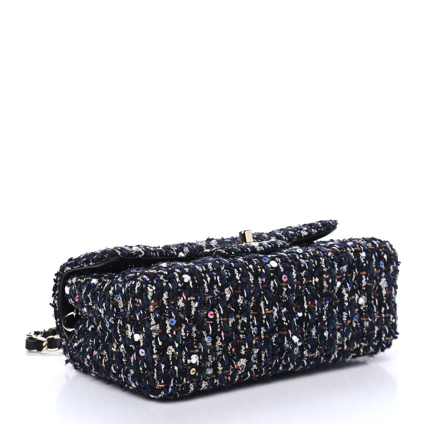 Glittered Tweed Quilted Mini Rectangular Flap Navy Blue Mulitcolor