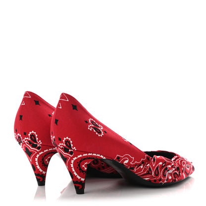Saint Laurent Bandana Charlotte Kitten Heel Pumps 37 Red 4 of 9