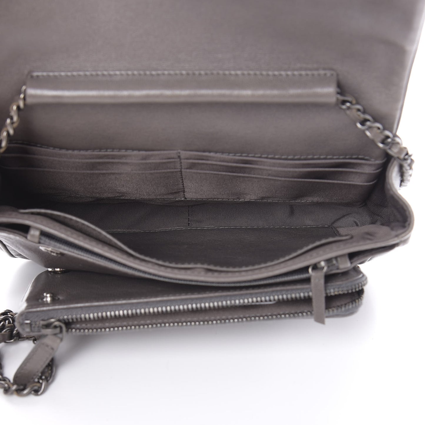 Calfskin Diamond Stitched Flap Grey