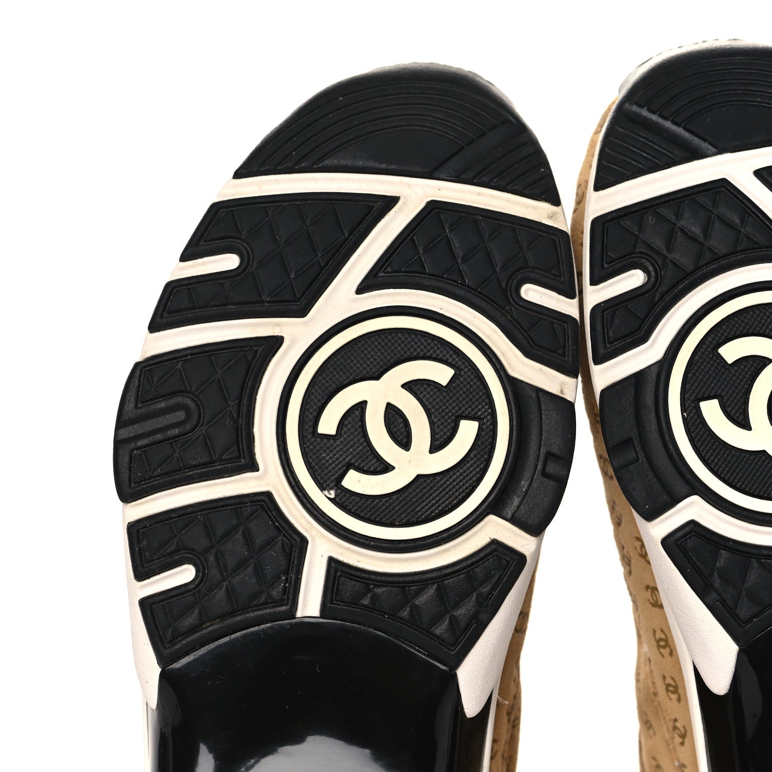 Chanel Nylon Suede Calfskin Printed CC Sneakers 39.5 Beige 6 of 8