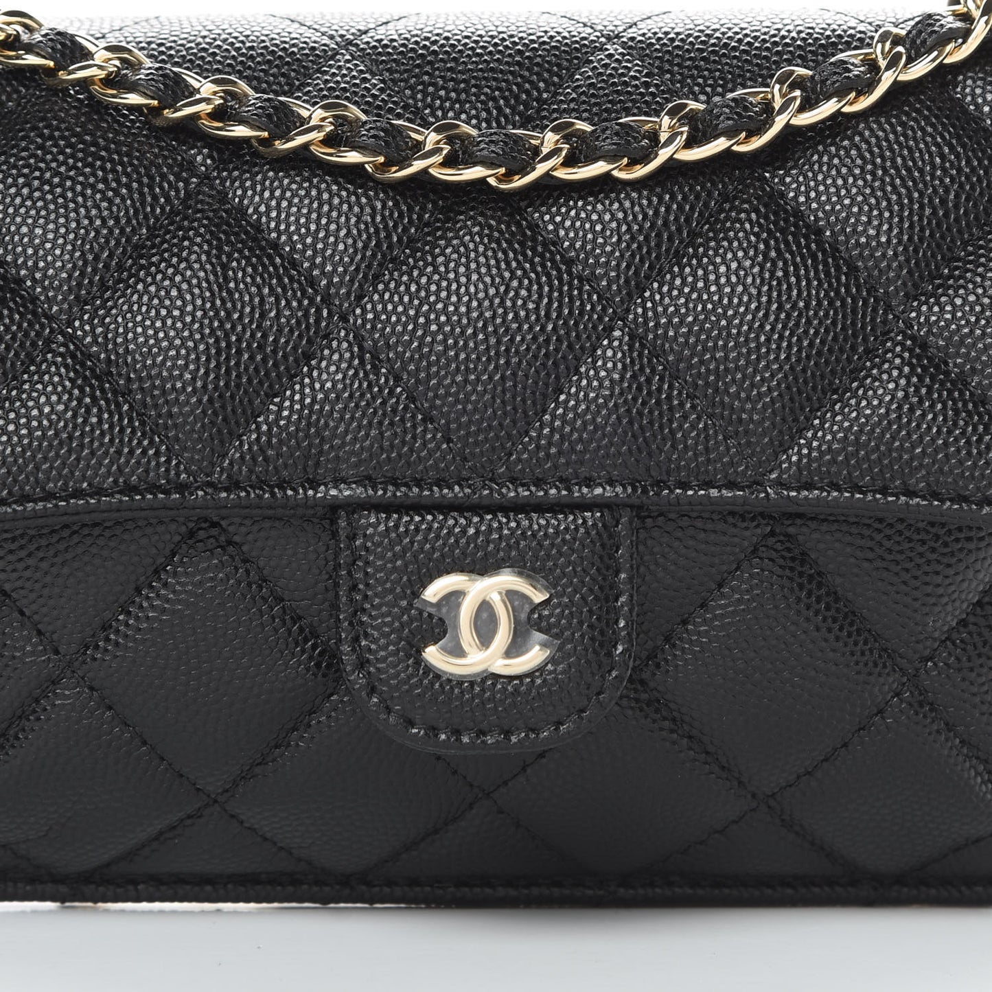 Caviar Fabric Quilted Foldable Tote With Chain Black Multicolor