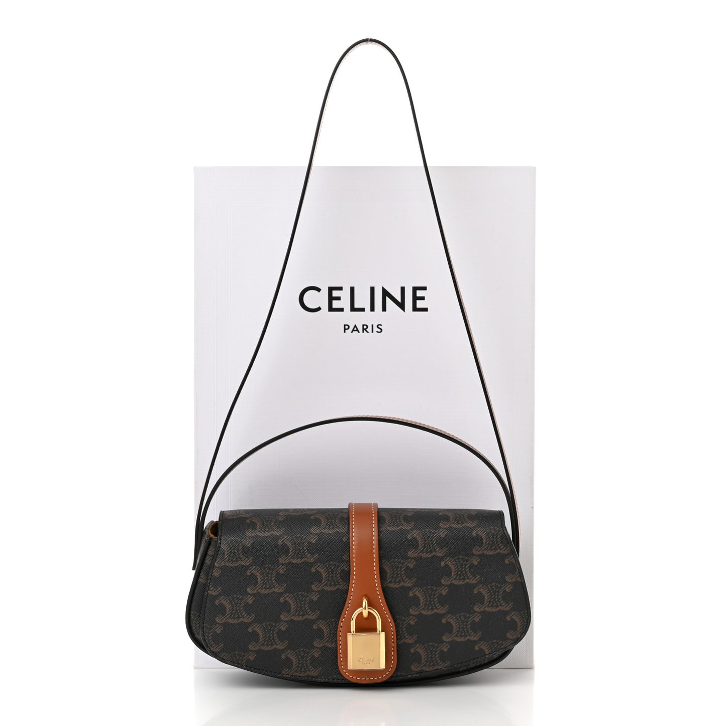 Triomphe Canvas Calfskin Tabou Clutch on Strap Tan