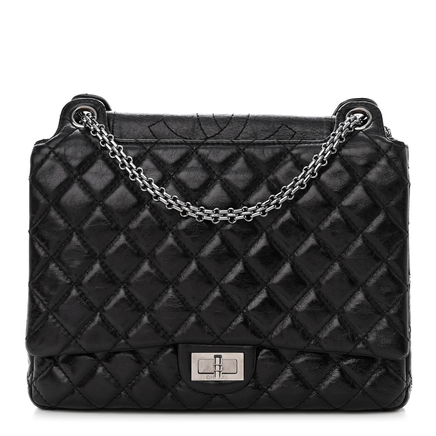 Chanel Metallic Aged Calfskin Quilted Reissue 2.55 Accordion Flap Black 1 of 12