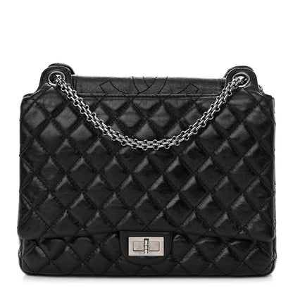 Chanel Metallic Aged Calfskin Quilted Reissue 2.55 Accordion Flap Black 1 of 12